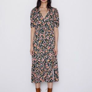 NWT Zara Floral Midi Dress with Slit
